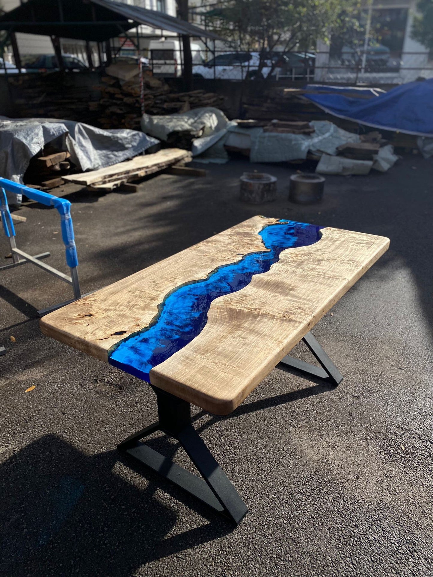 Epoxy Table, Epoxy Dining Table, Custom 155cm x 80cm Poplar Wood Table, Ocean Blue Table, Epoxy River Table, Live Edge Table, Order for Si