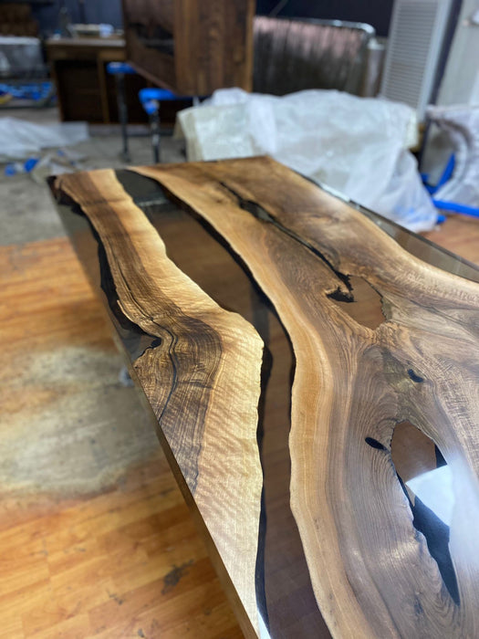 Walnut Dining Table, Custom 79” x 35” Walnut Smokey Gray Table, Epoxy Dining Table, Live Edge Table, River Table, Custom  Order for Vicky