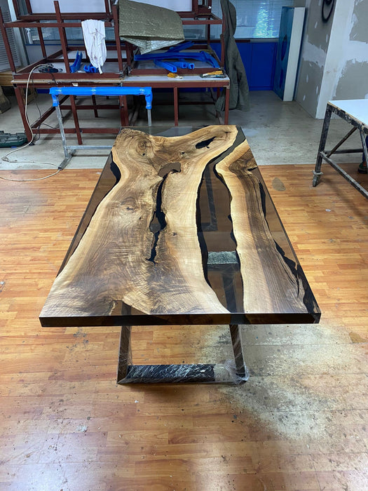 Walnut Dining Table, Custom 79” x 35” Walnut Smokey Gray Table, Epoxy Dining Table, Live Edge Table, River Table, Custom  Order for Vicky