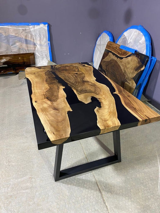 Walnut Dining Table, Epoxy Dining Table, Epoxy Resin Table, Custom 63” x 36” Walnut Black Table, Epoxy River Table, Custom Order for Brad