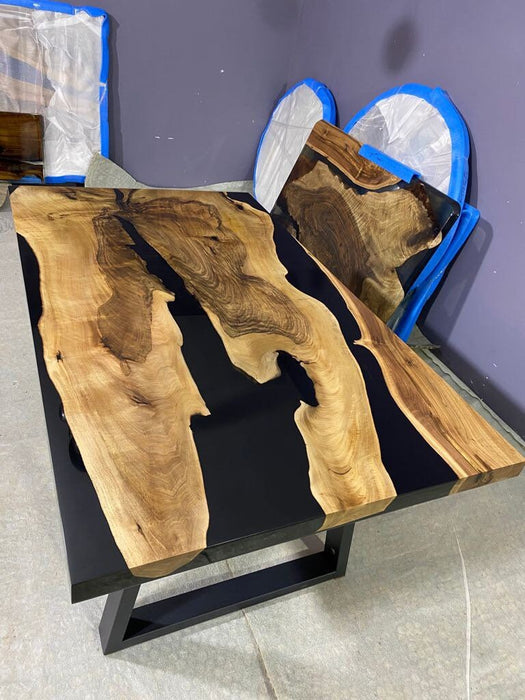 Walnut Dining Table, Epoxy Dining Table, Epoxy Resin Table, Custom 63” x 36” Walnut Black Table, Epoxy River Table, Custom Order for Brad