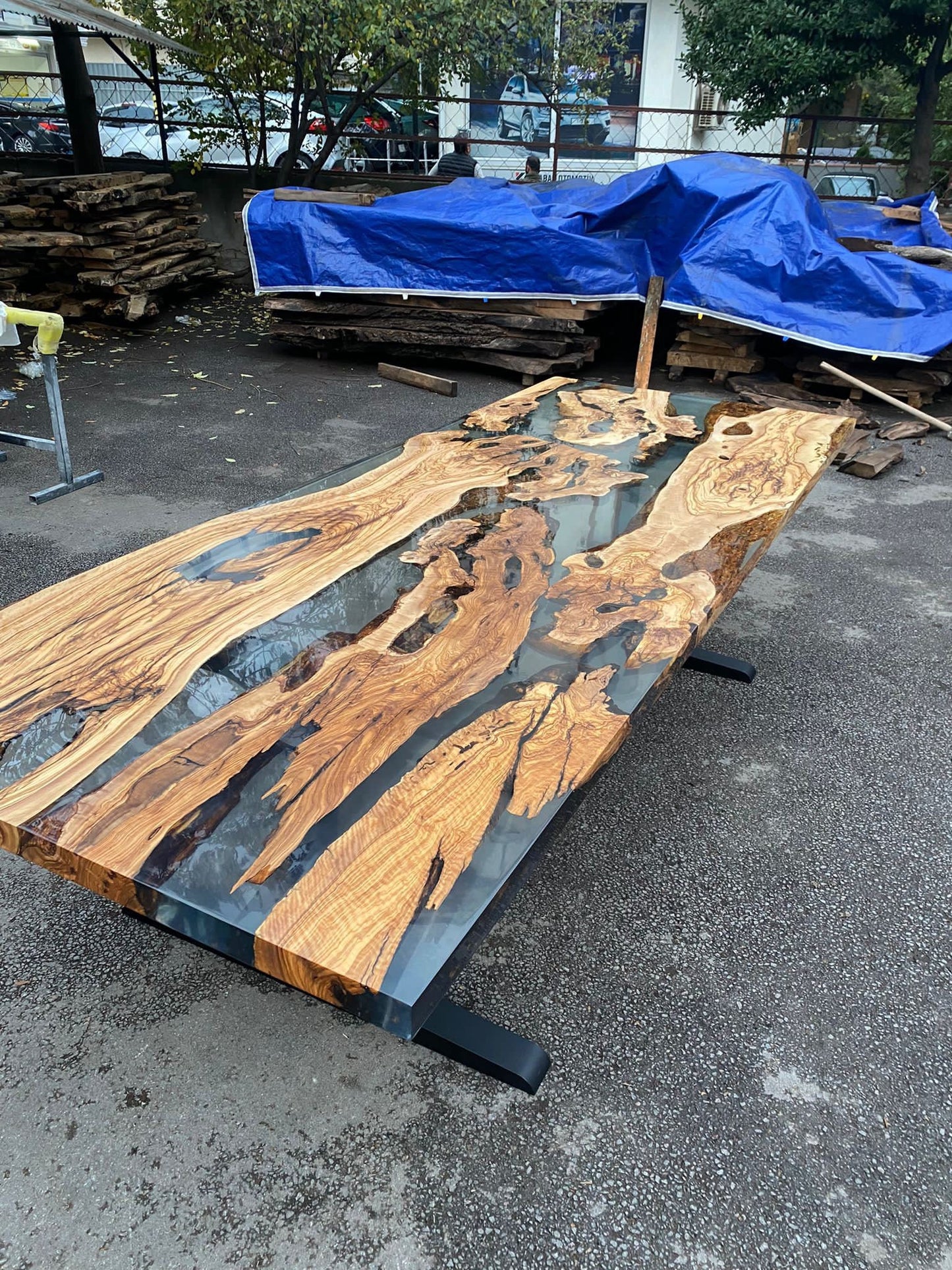 Epoxy Table, Epoxy Dining Table, Olive Epoxy River Table, Custom 115” x 44” Olive Wood Clear Epoxy Dining Table Order for Andi