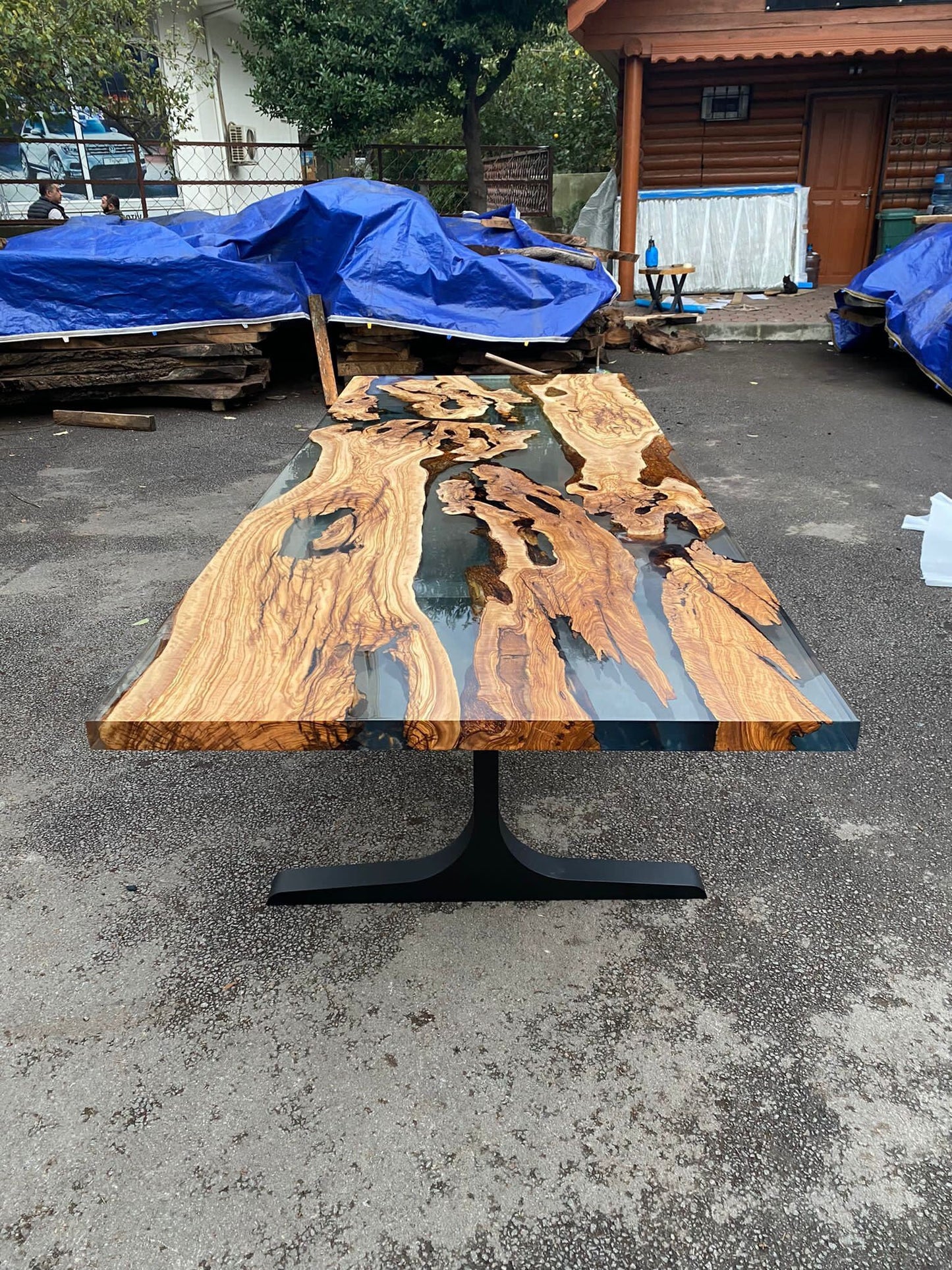 Epoxy Table, Epoxy Dining Table, Walnut Epoxy River Table, Custom 115” x 50” Walnut Wood Clear Epoxy Dining Table Order for Esther