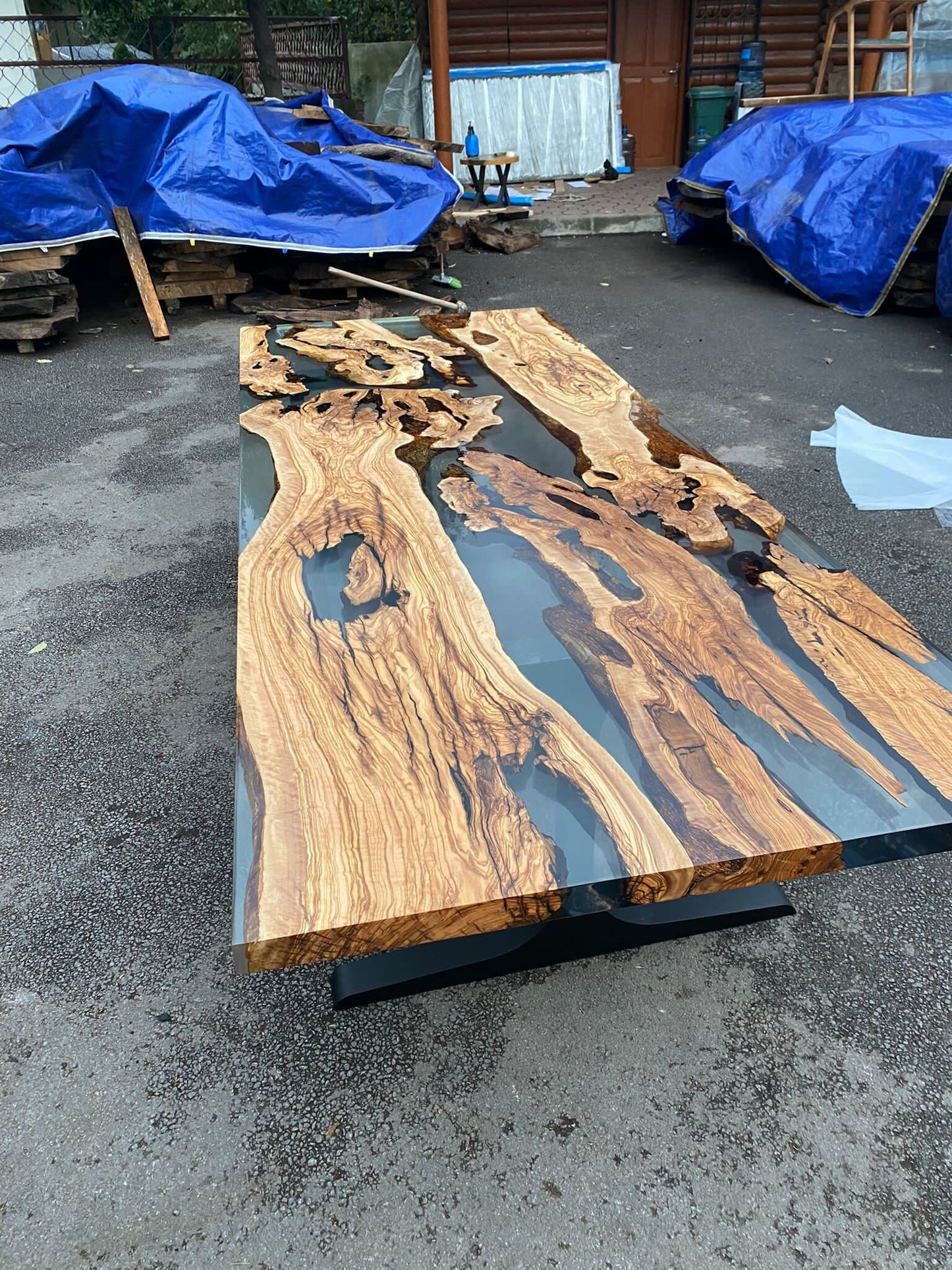 Epoxy Table, Epoxy Dining Table, Walnut Epoxy River Table, Custom 115” x 50” Walnut Wood Clear Epoxy Dining Table Order for Esther