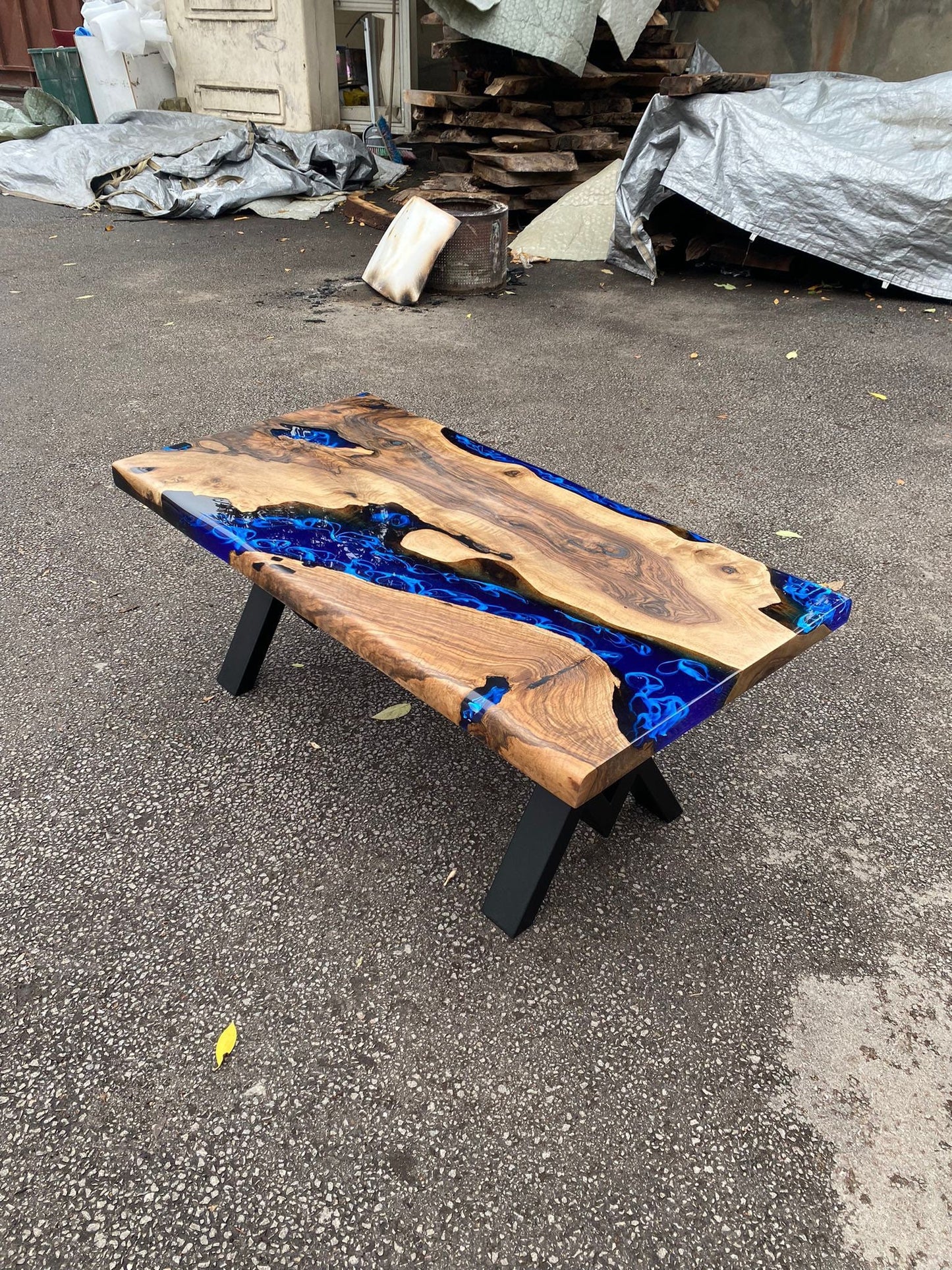 Epoxy Coffee Table, Custom 48” x 24” Walnut Ocean Blue, Turquoise White Waves Table, Epoxy River Table, Order for Leshea 2