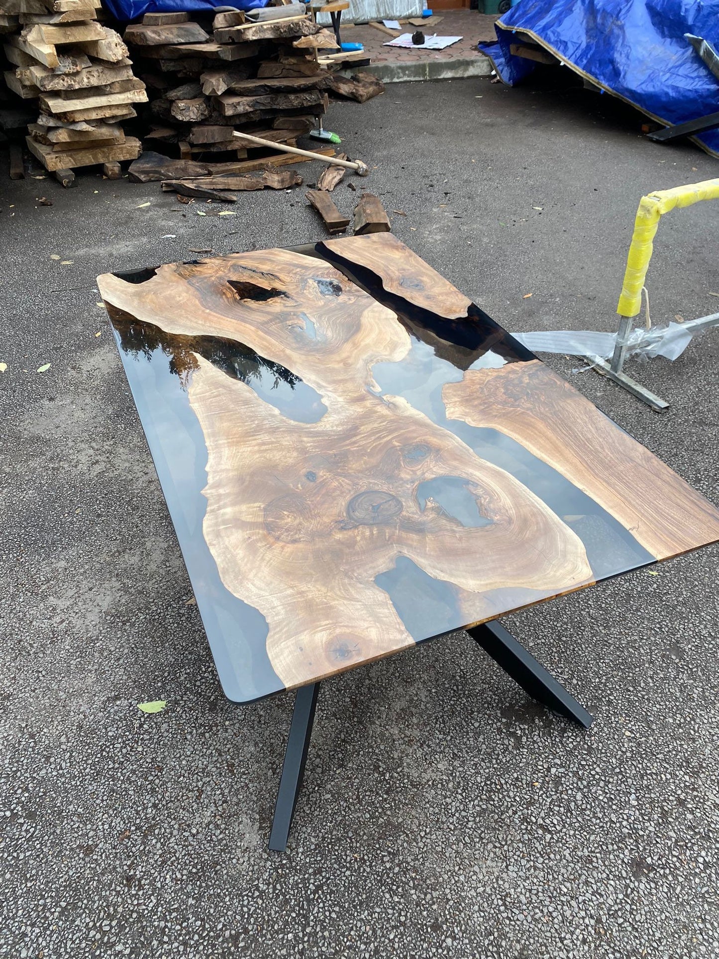 Walnut Dining Table, Epoxy Table, Epoxy Dining Table, Walnut Epoxy River Table, Custom 60” x 36” Walnut Smoke River Table, Order for Yvonne