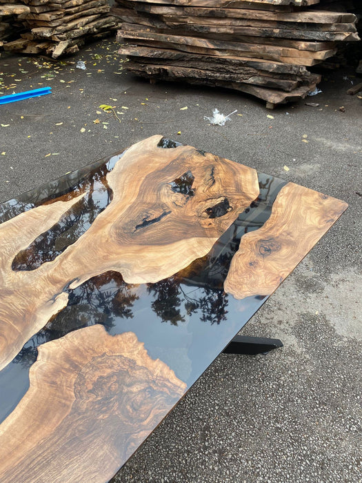 Walnut Dining Table, Epoxy Table, Epoxy Dining Table, Walnut Epoxy River Table, Custom 60” x 36” Walnut Smoke River Table, Order for Yvonne