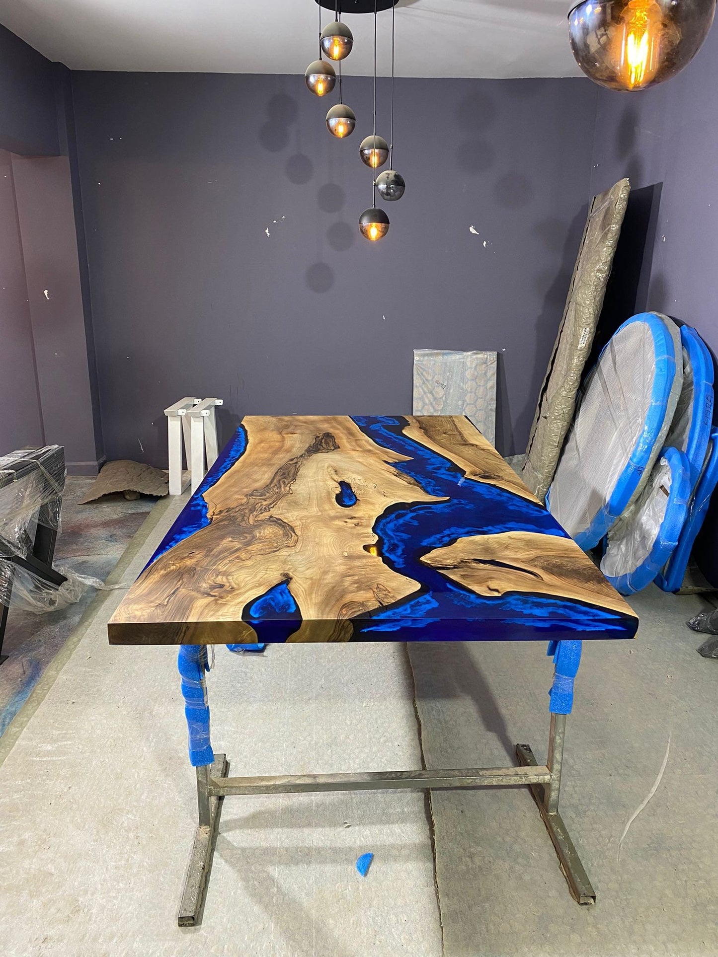 Live Edge Table, Custom 84” x 42” Walnut Deep Dark Blue and White Swirls Table, Epoxy Dining Table, Epoxy Resin Table, Order for Philip