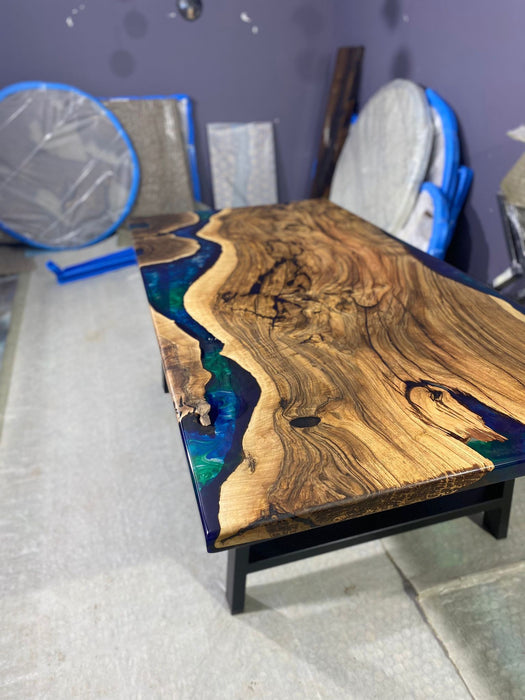 Exquisite Epoxy Creations: Handcrafted Custom Table for Your Unique Space! 84” x 42” Walnut Blue, Turquoise, Green Epoxy Table for Tonyashah