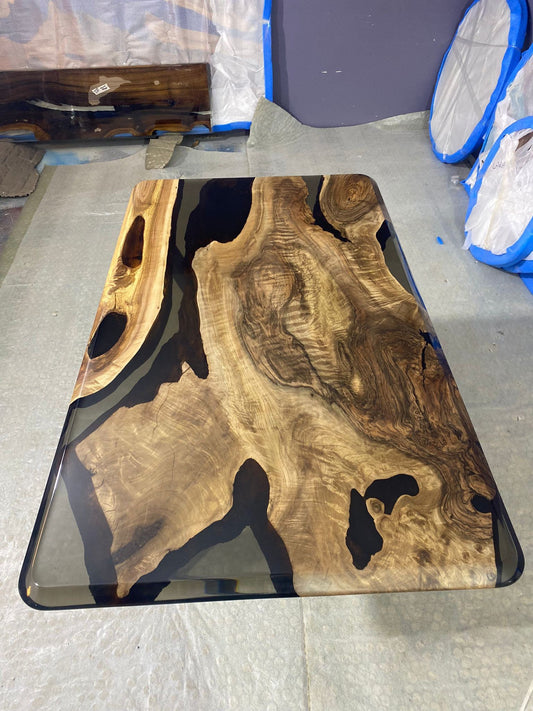 Epoxy Table, Epoxy Dining Table, Custom 60” x 35” Walnut Smokey Gray Table, Epoxy River Table, Live Edge Table, Custom  Order for James K