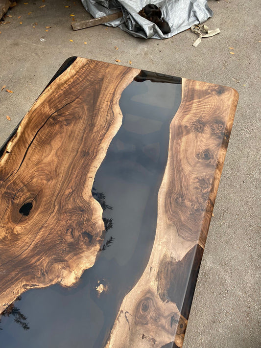 Epoxy Dining Table, Custom 72” x 40” Walnut Black Epoxy Table, River Table, Custom Order for Lee 2