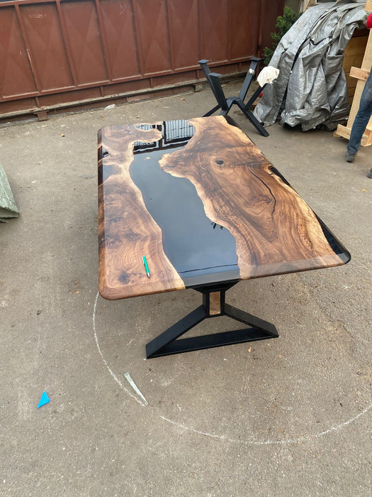 Epoxy Dining Table, Custom 72” x 40” Walnut Black Epoxy Table, River Table, Custom Order for Lee 2