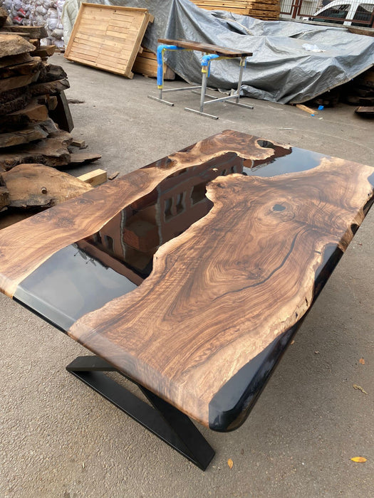 Epoxy Dining Table, Custom 72” x 40” Walnut Black Epoxy Table, River Table, Custom Order for Lee 2