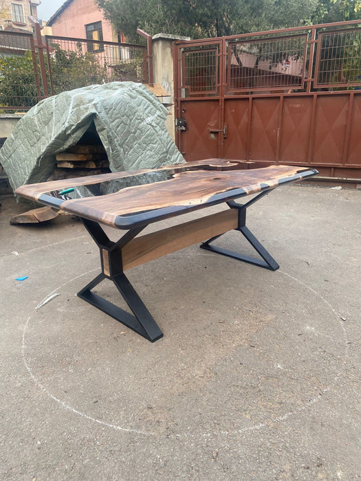 Epoxy Dining Table, Custom 72” x 40” Walnut Black Epoxy Table, River Table, Custom Order for Lee 2