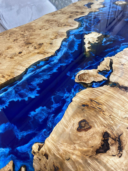 Epoxy Table, Epoxy Dining Table, Poplar Wood Epoxy River Table, Custom 84” x 42” Poplar Blue Epoxy Table Order for Ashly