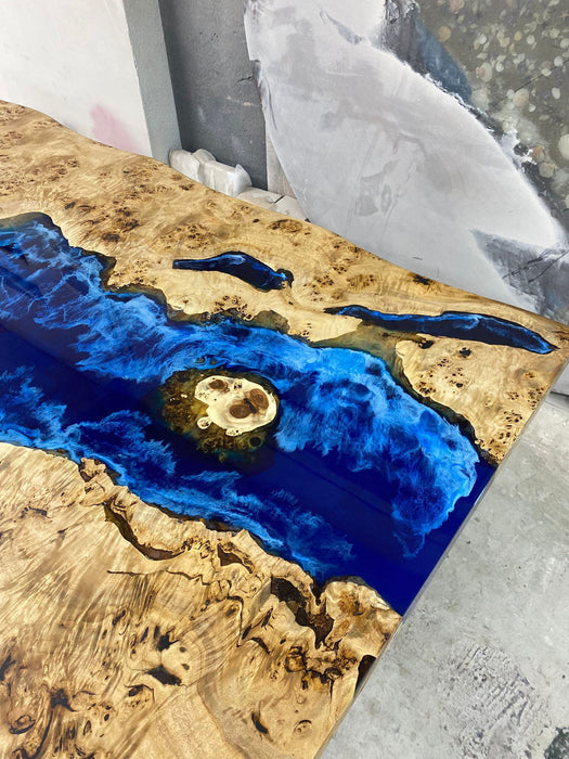 Epoxy Table, Epoxy Dining Table, Poplar Wood Epoxy River Table, Custom 84” x 42” Poplar Blue Epoxy Table Order for Ashly