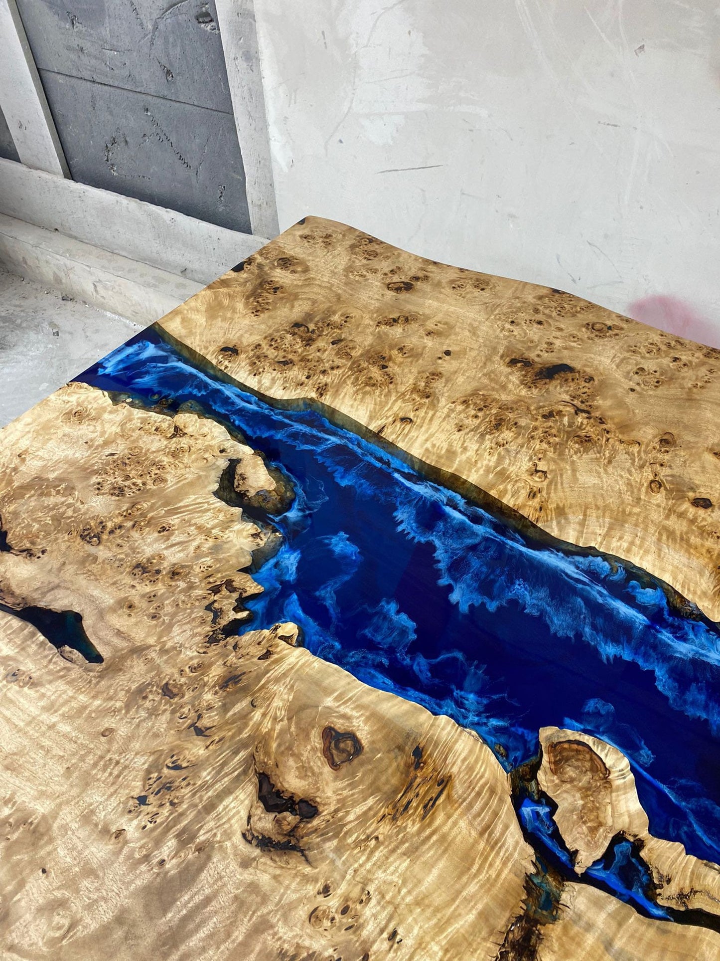 Epoxy Table, Epoxy Dining Table, Poplar Wood Epoxy River Table, Custom 84” x 42” Poplar Blue Epoxy Table Order for Ashly