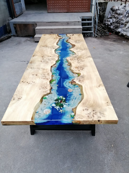 Poplar Table, Ocean Table, Custom Epoxy Table, Custom 100” x 36” Poplar Wood Ocean, Aquarium Table, Epoxy River Table, Order for Rebecca