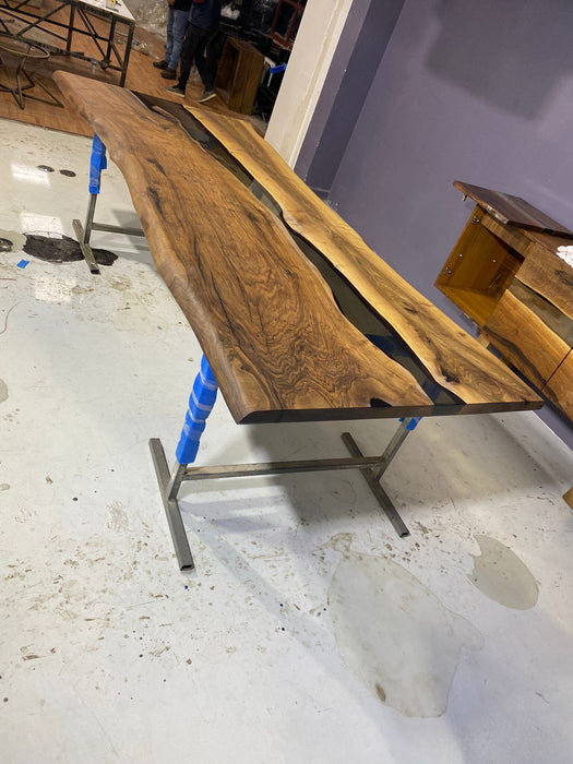 READY TO SHIP Epoxy Table, Epoxy Dining Table, Walnut Epoxy River Table, Custom 110” x 49"-43” Walnut Smokey Gray Epoxy River Table Order