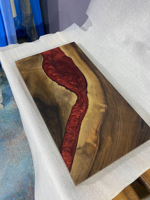 Custom 18”x 10”Walnut Wood, Red Epoxy Resin Table, Handmade Epoxy River Table, Custom Walnut Epoxy Table, Unique  Epoxy Table for Peggy5
