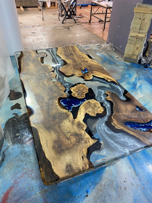 Ocean Table, Aquarium Table, Custom 80” x 42” Walnut Wood Table, Blue Ocean Epoxy Table, River Table, Custom for Javier