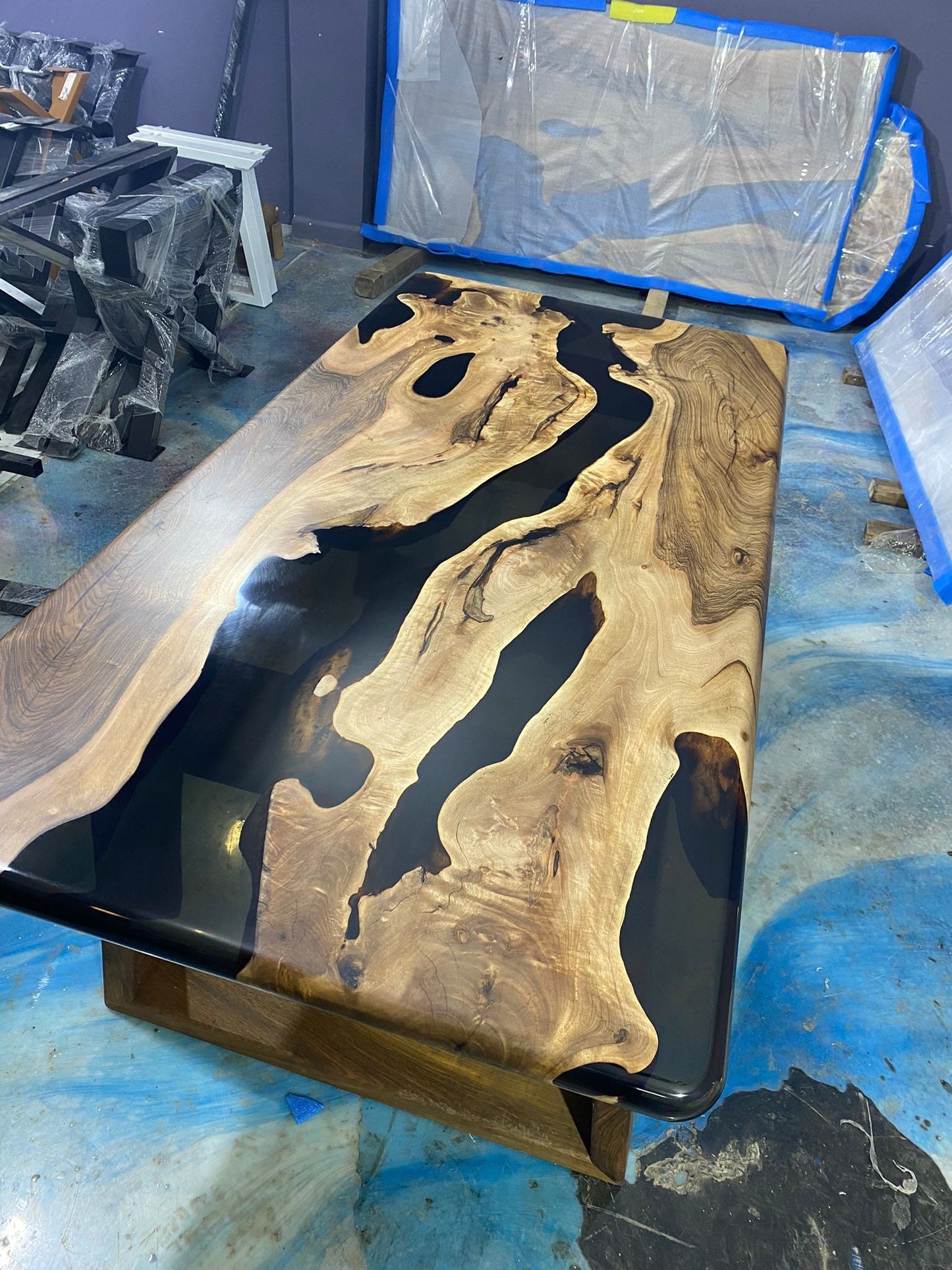 Epoxy Table, Epoxy Dining Table, Custom 78” x 38” Walnut Smokey Gray Table, Epoxy River Table, Live Edge Table, Custom  Order for Andrea F