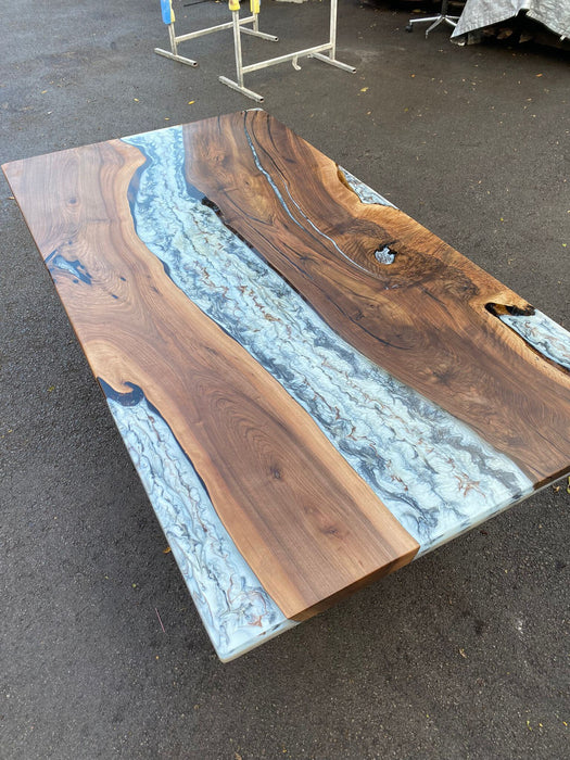 Epoxy Marble Table, Custom 78” x 42” Walnut Wood Gray Marble Affect Table,  Epoxy Table, Live Edge Table, Custom for Amber M