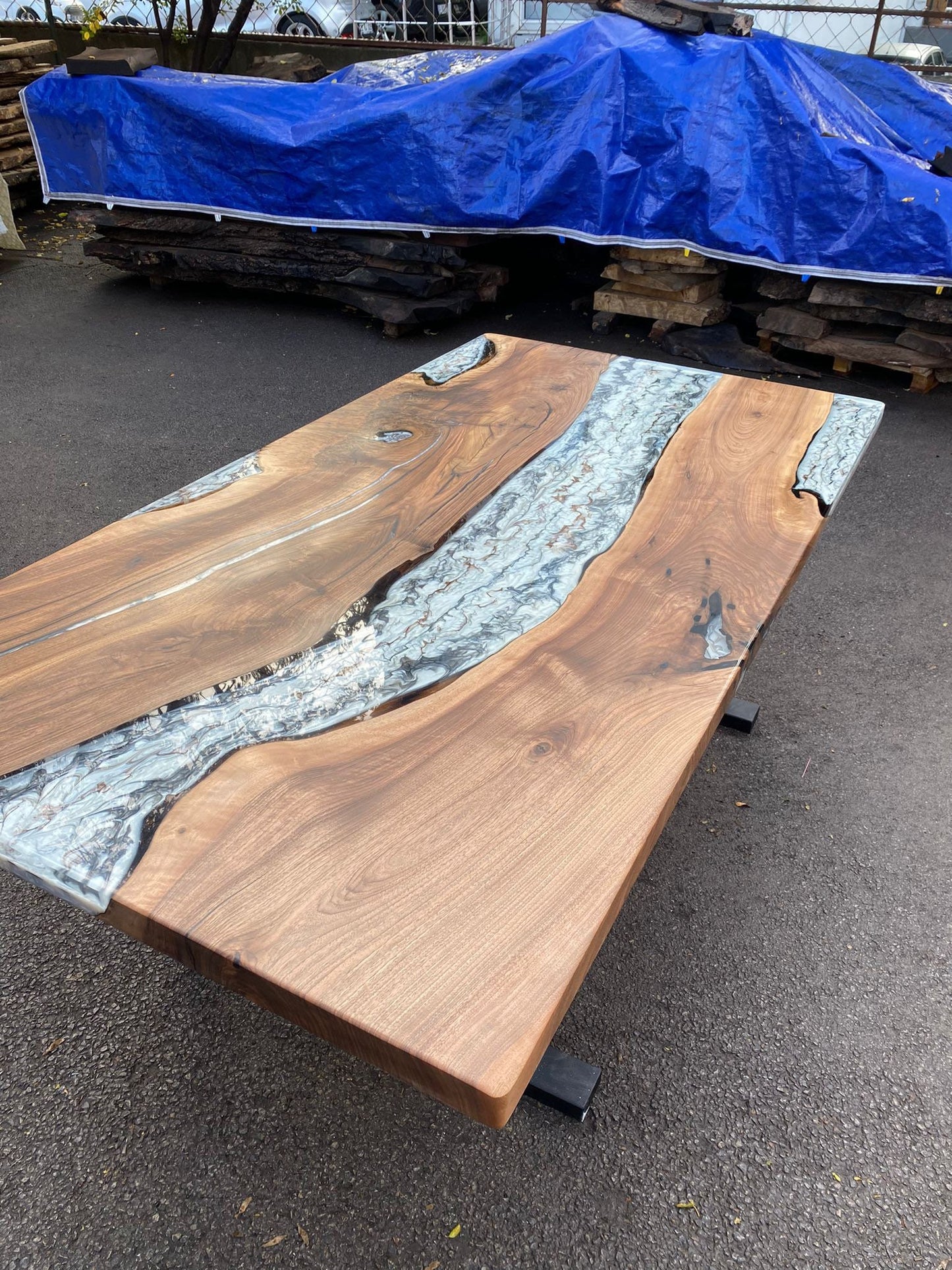 Epoxy Marble Table, Custom 78” x 42” Walnut Wood Gray Marble Affect Table,  Epoxy Table, Live Edge Table, Custom for Amber M