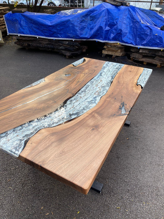 Epoxy Marble Table, Custom 78” x 42” Walnut Wood Gray Marble Affect Table,  Epoxy Table, Live Edge Table, Custom for Amber M