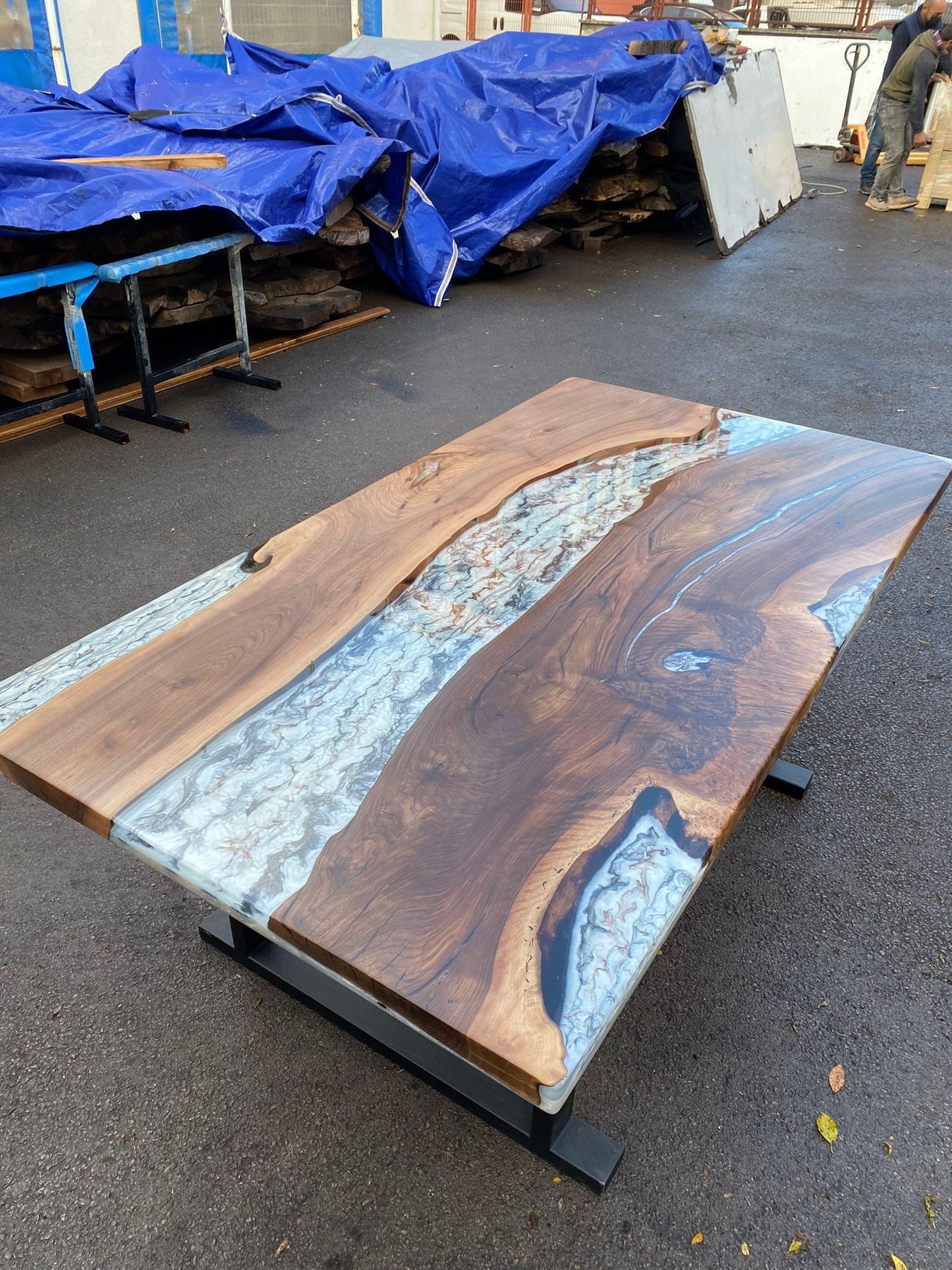 Epoxy Marble Table, Custom 78” x 42” Walnut Wood Gray Marble Affect Table,  Epoxy Table, Live Edge Table, Custom for Amber M