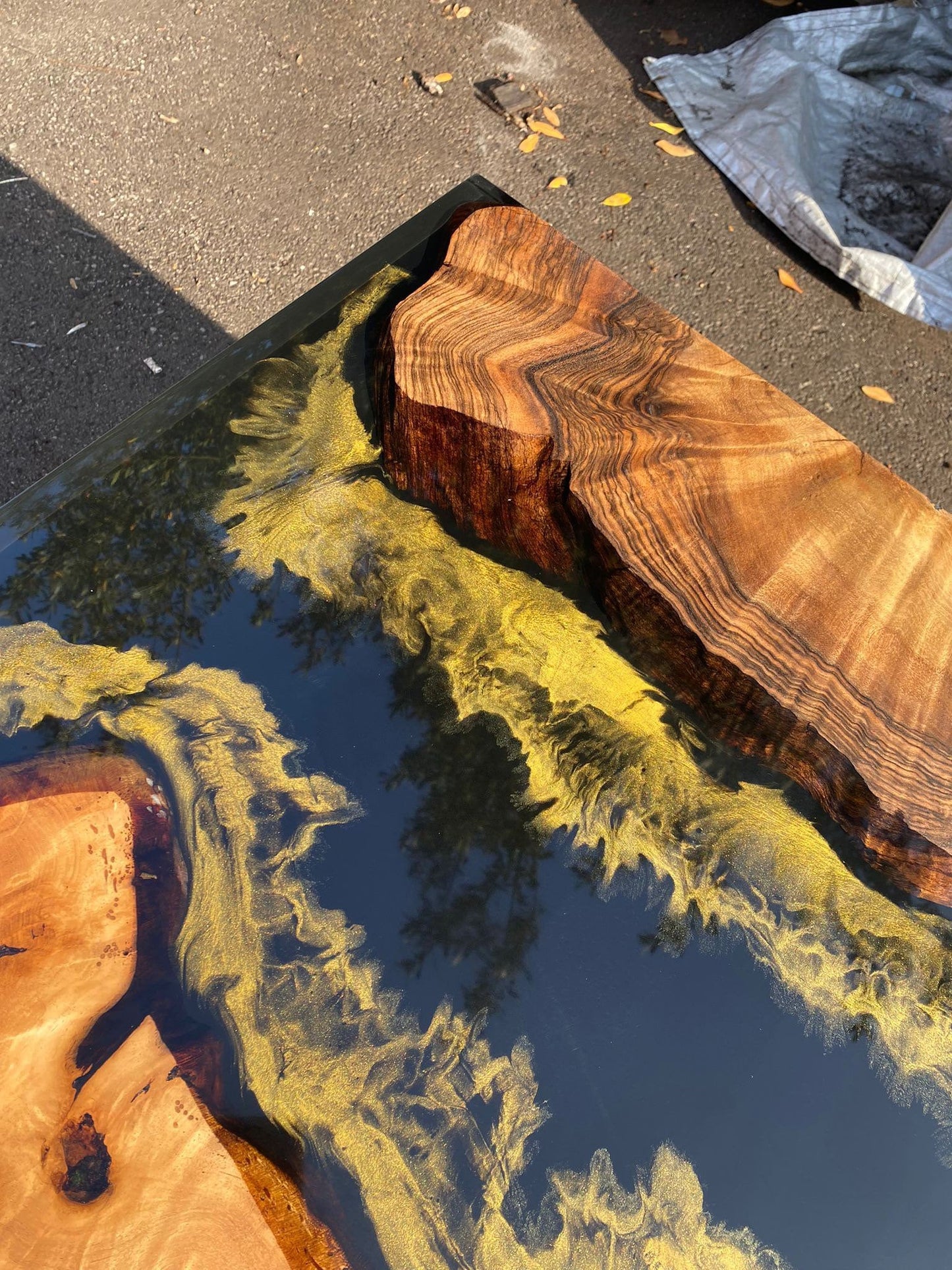 Epoxy Table, Custom 96” x 40" Walnut Black Epoxy Table, Gold Leaf Table, River Table, Epoxy Dining Table, Custom Order for Jane