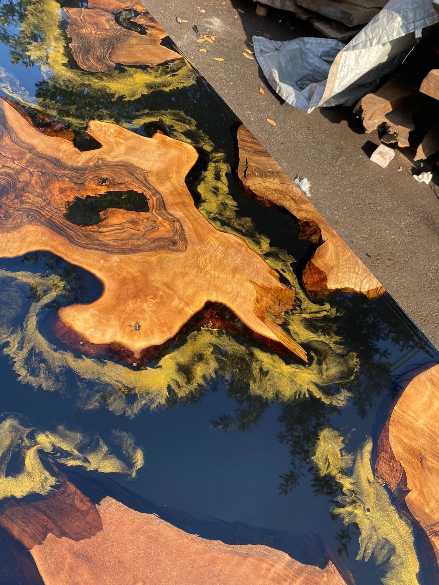 Epoxy Table, Custom 96” x 40" Walnut Black Epoxy Table, Gold Leaf Table, River Table, Epoxy Dining Table, Custom Order for Jane