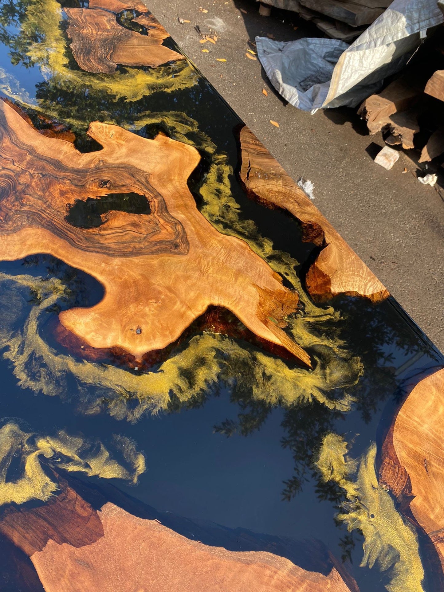 Epoxy Table, Custom 96” x 40" Walnut Black Epoxy Table, Gold Leaf Table, River Table, Gold Epoxy Dining Table, Custom Order for Jane