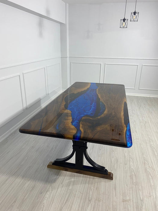Handmade Epoxy Table, Custom 96” x 45” Walnut Wood Deep Blue and Turquoise Table, River Table, Epoxy Dining Table, Order  for Suzanne