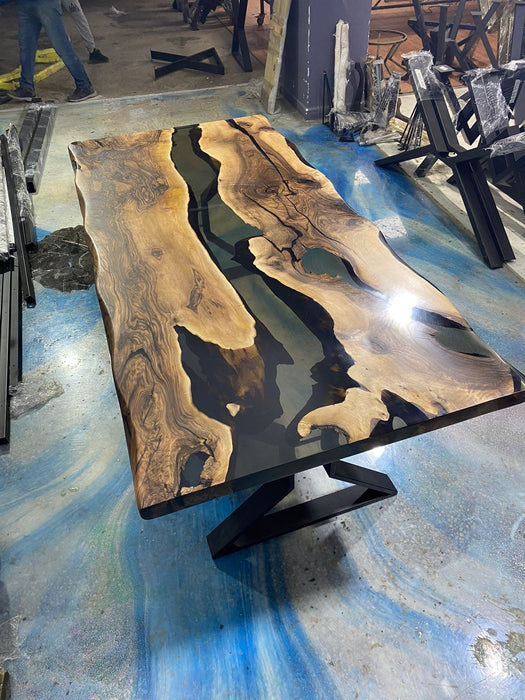 Handmade Epoxy Table, Custom 80” x 38” Walnut Smokey Gray Table, Live Edge Table, Epoxy River Table, Wooden Table, Order for Stephanie L