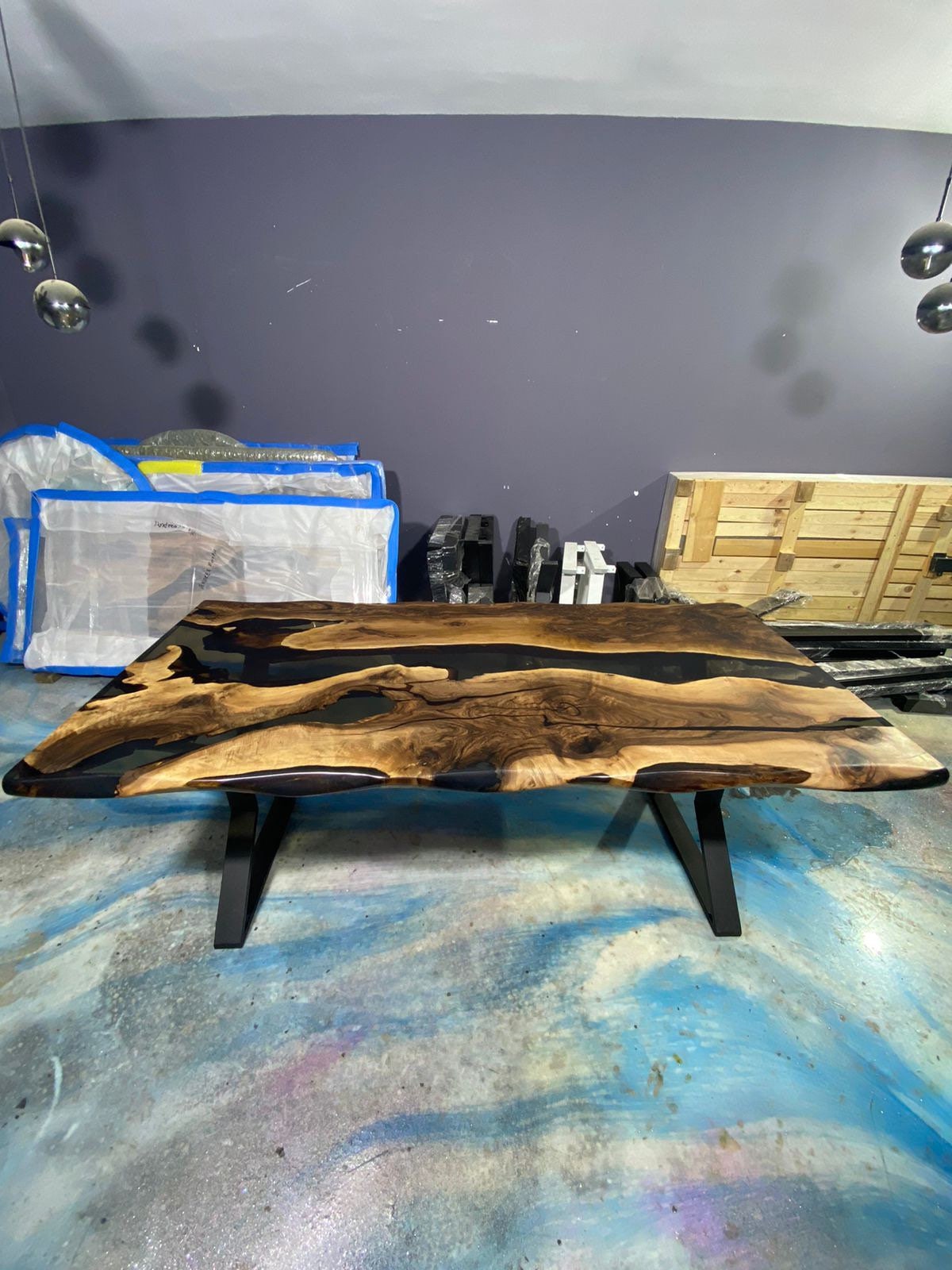 Handmade Epoxy Table, Custom 80” x 38” Walnut Smokey Gray Table, Live Edge Table, Epoxy River Table, Wooden Table, Order for Stephanie L