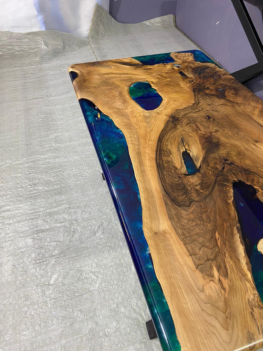 Epoxy Table, Epoxy Dining Table, Walnut Epoxy River Table, Custom 67” x 37” Walnut Blue, Turquoise, Green Epoxy Table, Order for Valerie