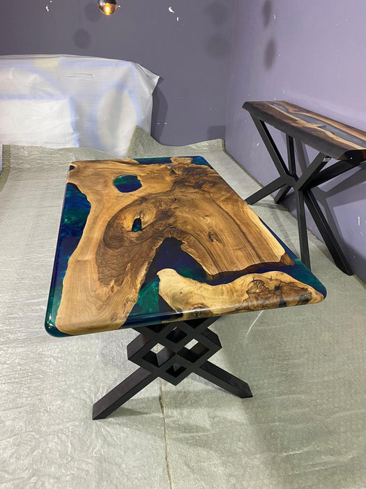 Epoxy Table, Epoxy Dining Table, Walnut Epoxy River Table, Custom 67” x 37” Walnut Blue, Turquoise, Green Epoxy Table, Order for Valerie