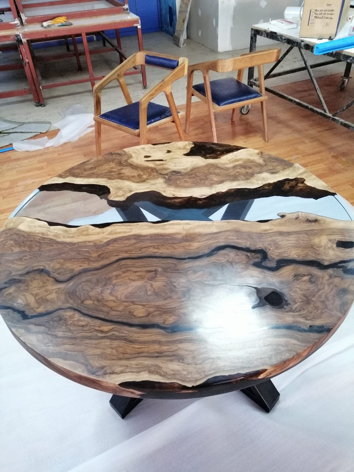 Round Dining Table, River Table, Custom 48” Round Walnut Transparent Light Sky Blue Table, Epoxy River Table, Order for Kristie 3