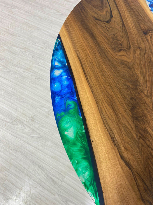 Epoxy Coffee Table, Round Dining Table, Custom 60” Diameter Round Walnut Blue, Turquoise, Green Table, Epoxy Dining Table, for Heather