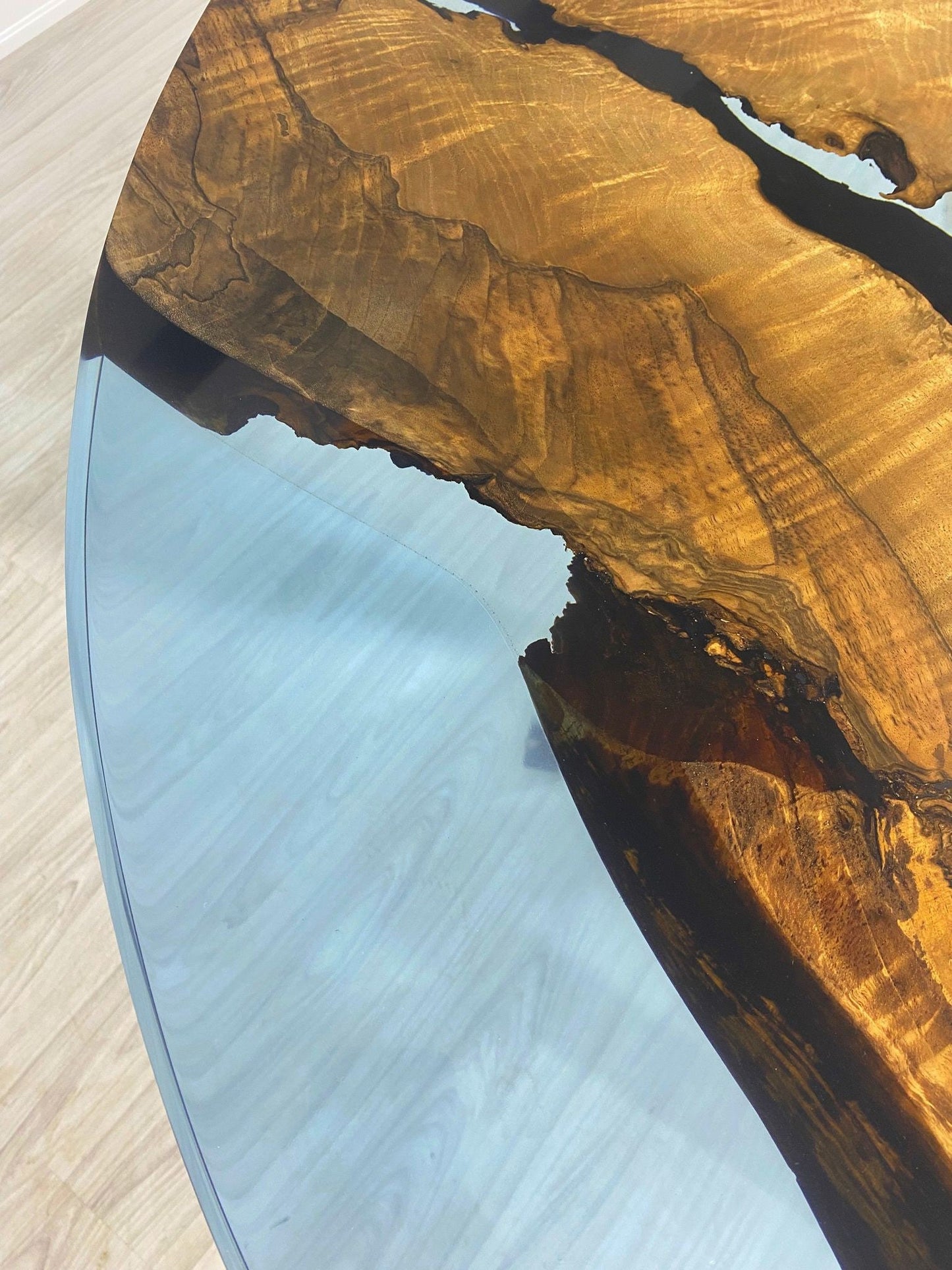 Round Dining Table, Custom 48” Round Walnut Transparent Light Sky Blue Table, Epoxy River Table, Live Edge Table, Custom Order for Kristie 4