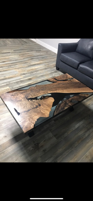 Epoxy Coffee Table, River Table, Live Edge Table, Custom 48” x 24” Walnut Transparent Light Sky Blue, Epoxy River Table Order for Kristie 4