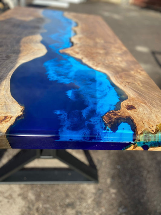 Epoxy Table, Epoxy Dining Table, Custom 155cm x 80cm Poplar Wood Table, Ocean Blue Table, Epoxy River Table, Live Edge Table, Order for Si