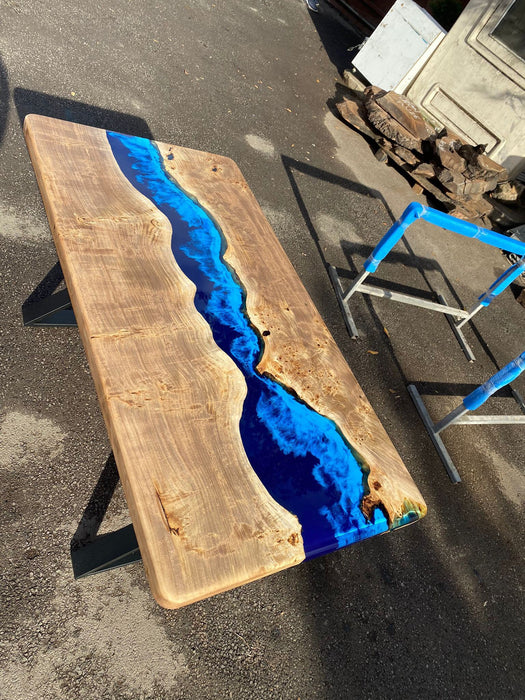 Epoxy Table, Epoxy Dining Table, Custom 155cm x 80cm Poplar Wood Table, Ocean Blue Table, Epoxy River Table, Live Edge Table, Order for Si