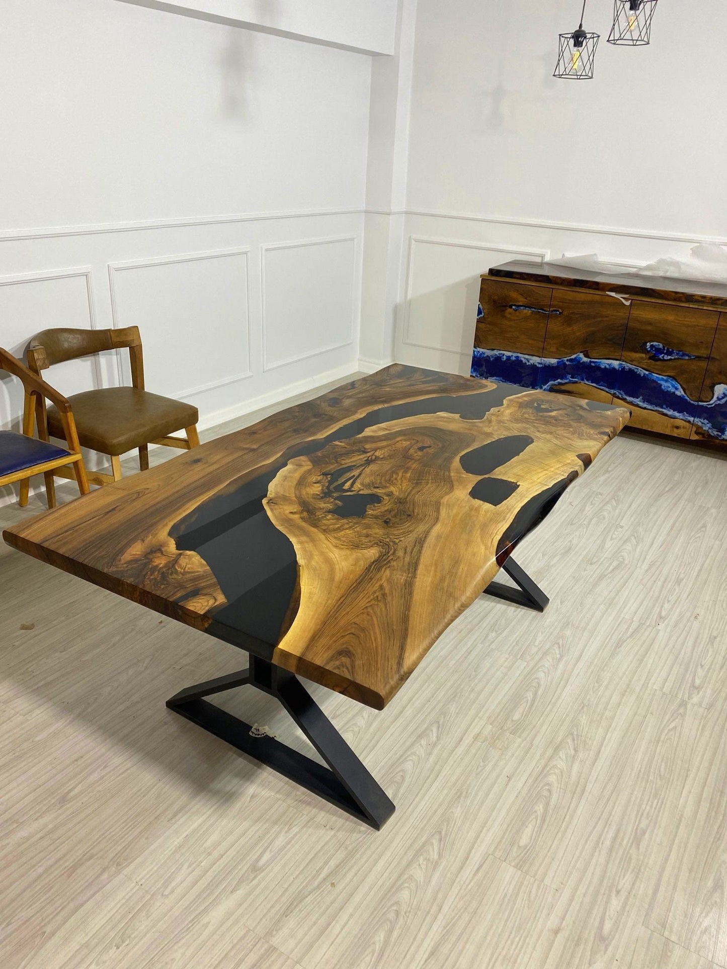 Epoxy Table, Epoxy Dining Table, Walnut Epoxy River Table, Custom 78” x 42” Walnut Black Epoxy River Table Order for Wendy