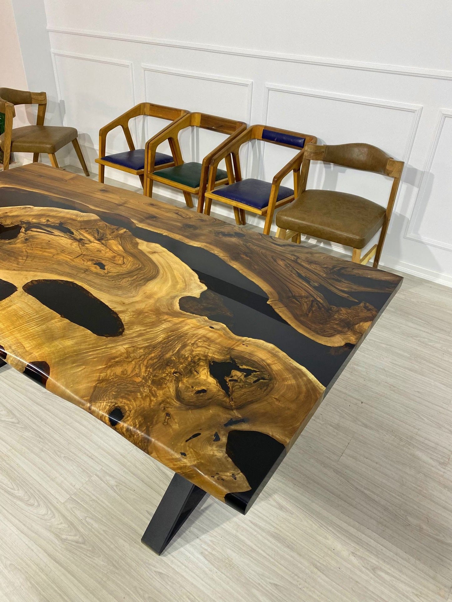 Epoxy Table, Epoxy Dining Table, Walnut Epoxy River Table, Custom 78” x 42” Walnut Black Epoxy River Table Order for Wendy