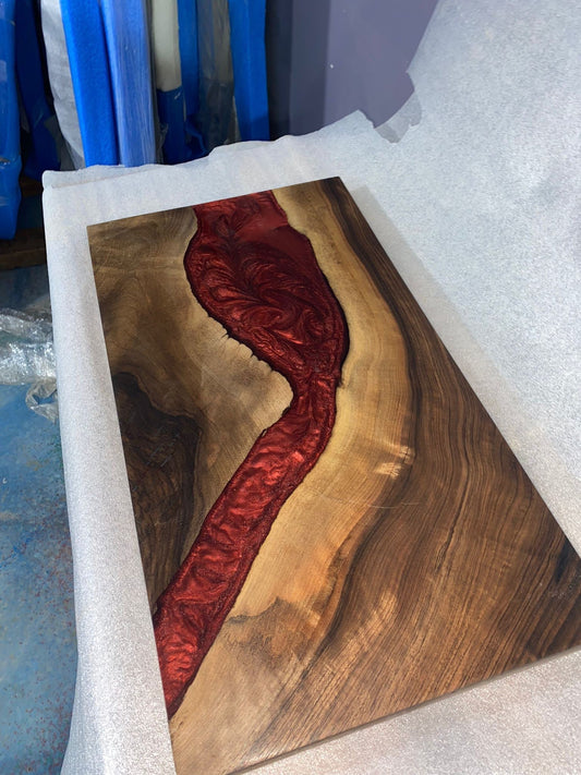 Custom 18”x 10”Walnut Wood, Red Epoxy Resin Table, Handmade Epoxy River Table, Custom Walnut Epoxy Table, Unique  Epoxy Table for Peggy5