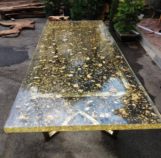 Epoxy Resin Table, Epoxy River Table, Epoxy Dining Table, Epoxy Resin Table, Live Edge Table, Made to Order Custom, Gold Leaf Table