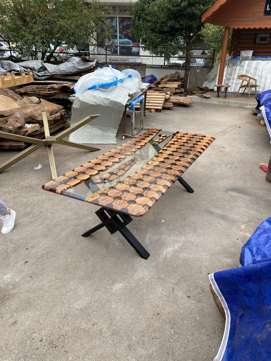 Custom Honeycomb Table, Epoxy Dining Table, Epoxy Resin Table, Custom 95” x 40” Walnut Clear Epoxy, Hexagon Honeycomb Table Order for Ryan