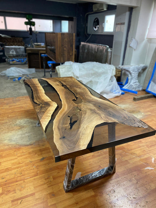 Walnut Dining Table, Custom 79” x 35” Walnut Smokey Gray Table, Epoxy Dining Table, Live Edge Table, River Table, Custom  Order for Vicky